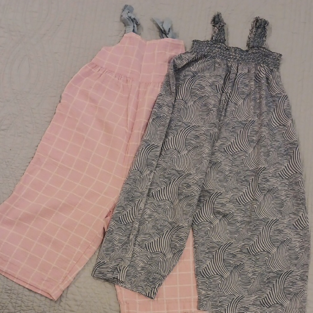 Pink and Navy Patterned Jumpsuits